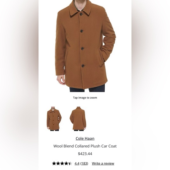 Brand New with Tags Cole Haan Men's Car Coat Wool Blended Caramel Color Size M - Picture 4 of 16